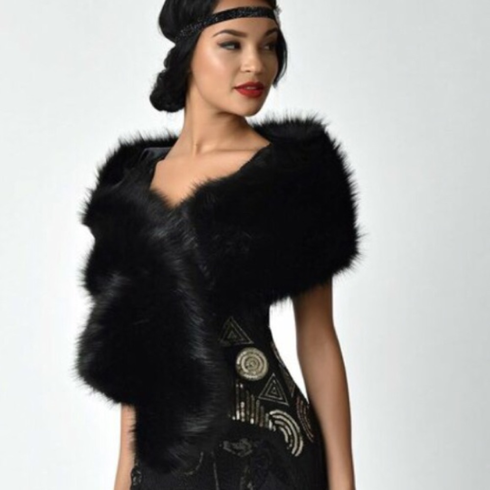 Faux Fur Stole Black